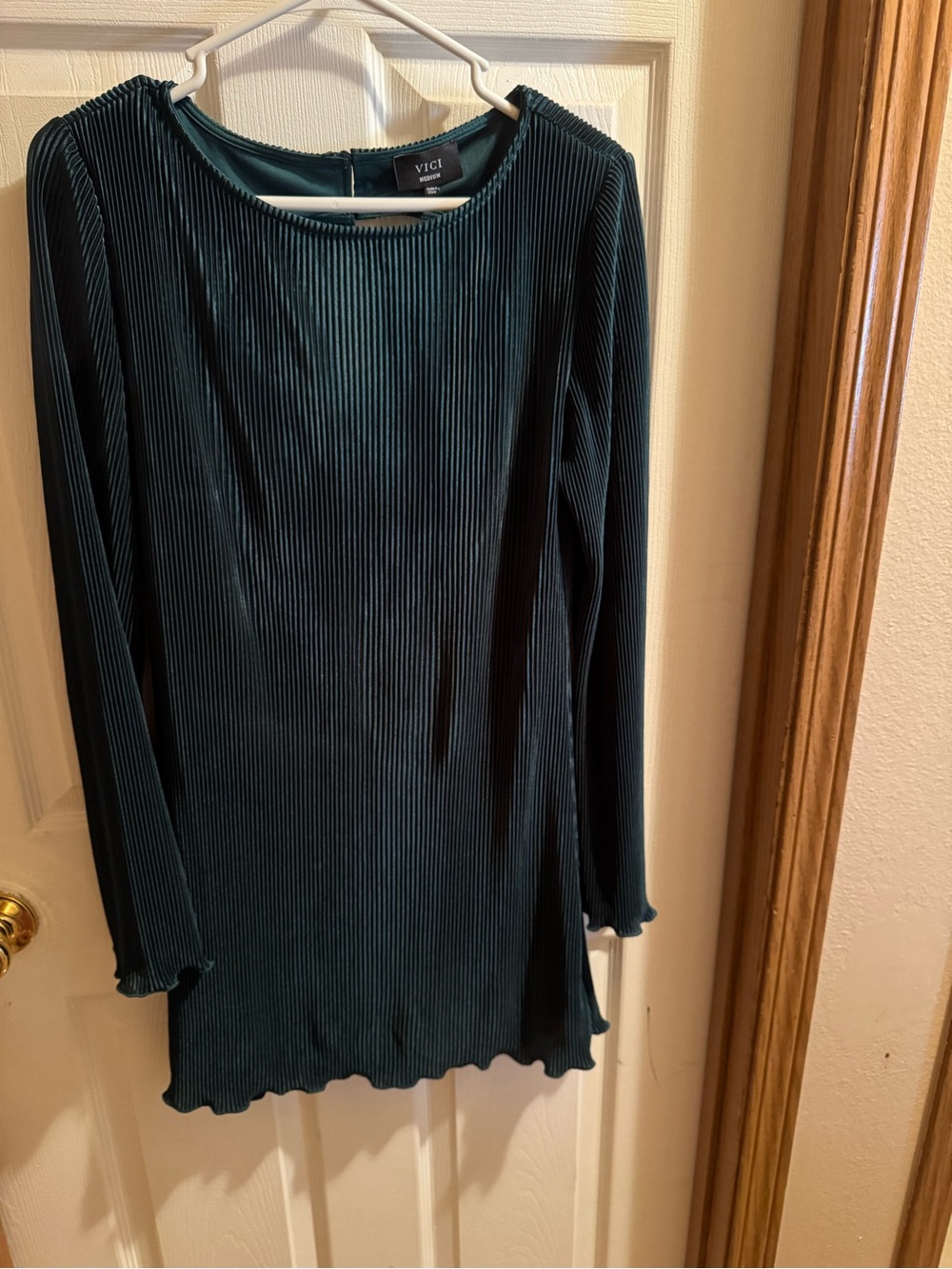 Vici Deep Teal Ribbed Long Sleeve Top with Lettuce Hem